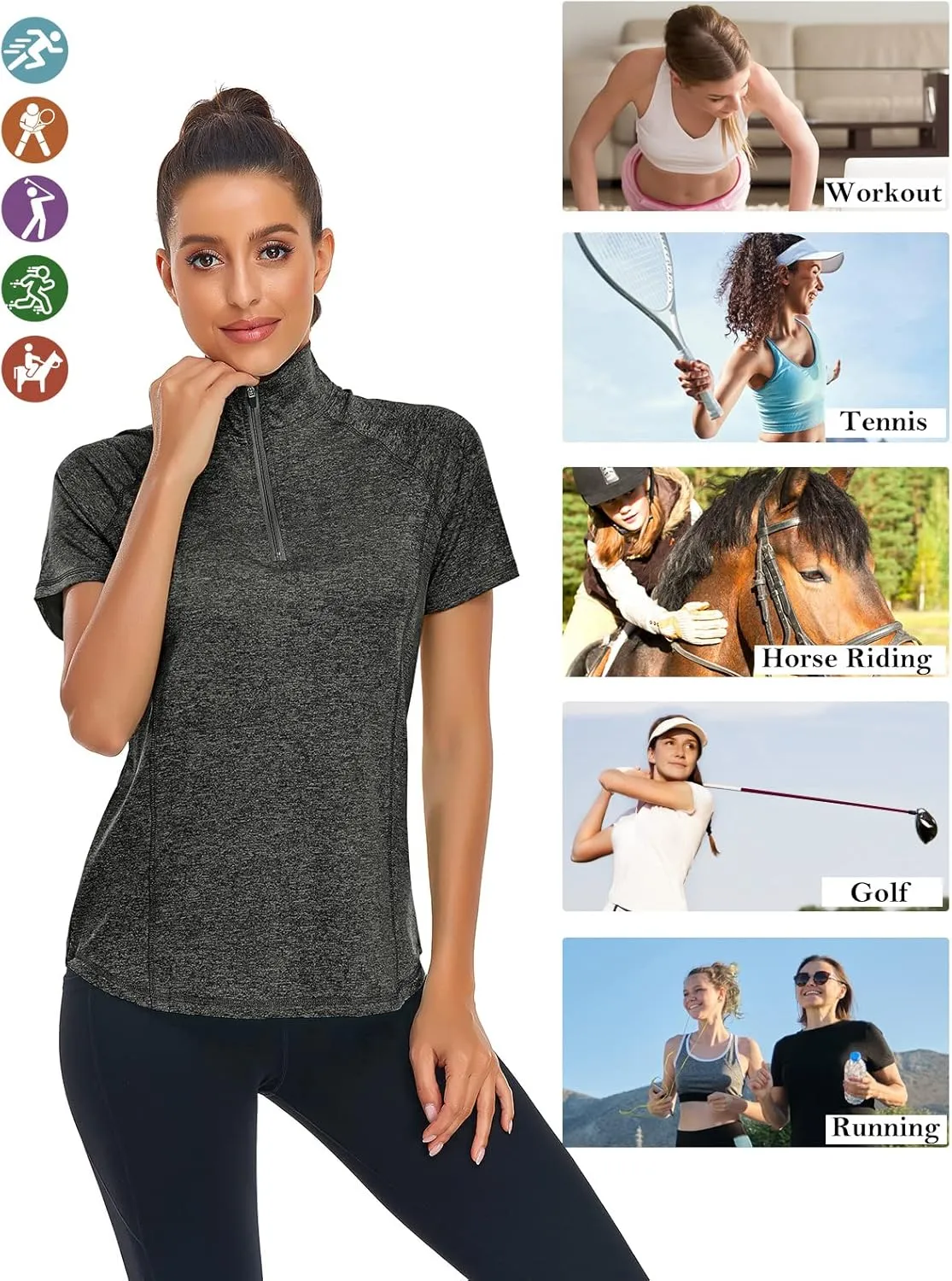 LURANEE Women's Short Sleeve Moisture Wicking Athletic Shirts Quarter Zip Pullover