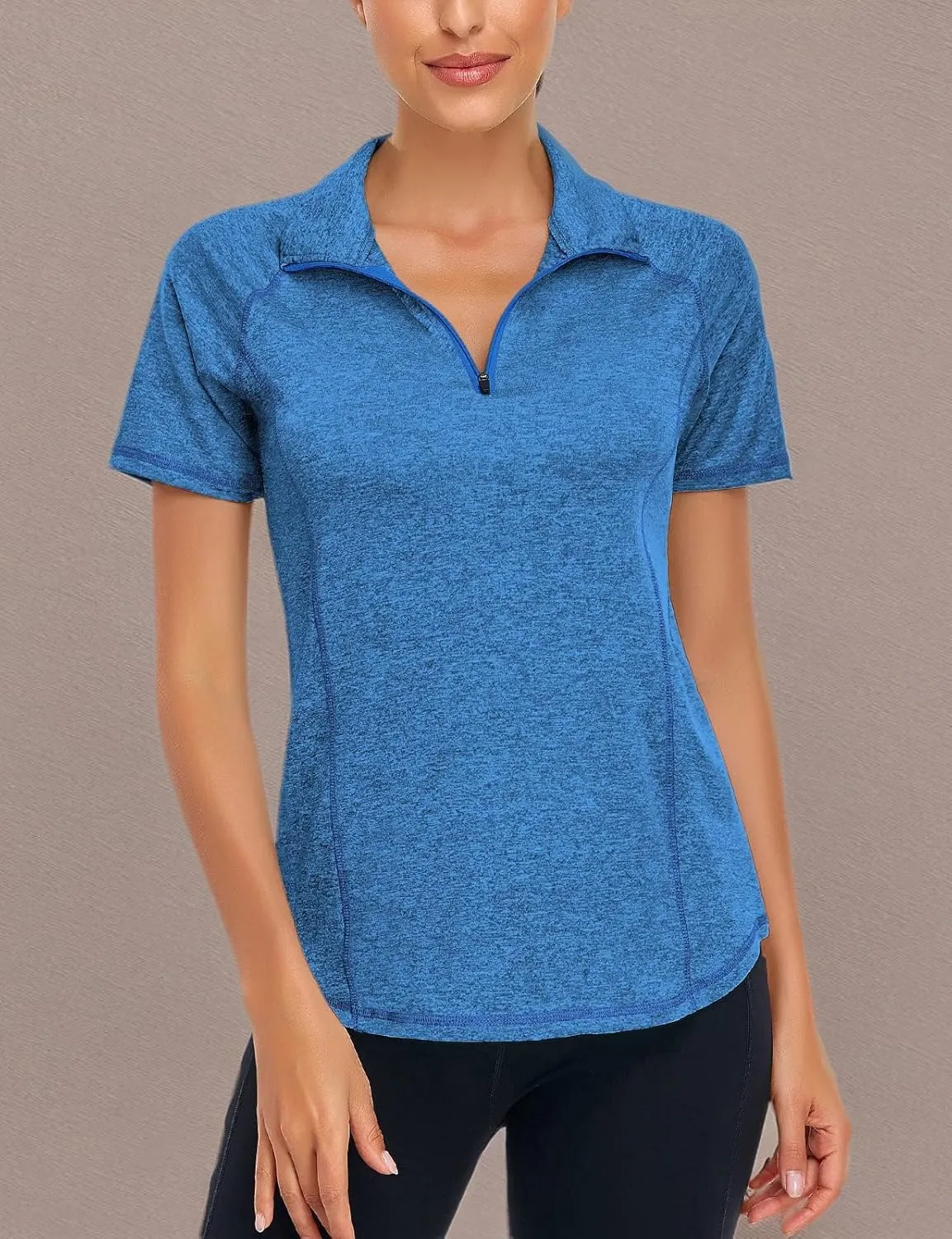 LURANEE Women's Short Sleeve Moisture Wicking Athletic Shirts Quarter Zip Pullover