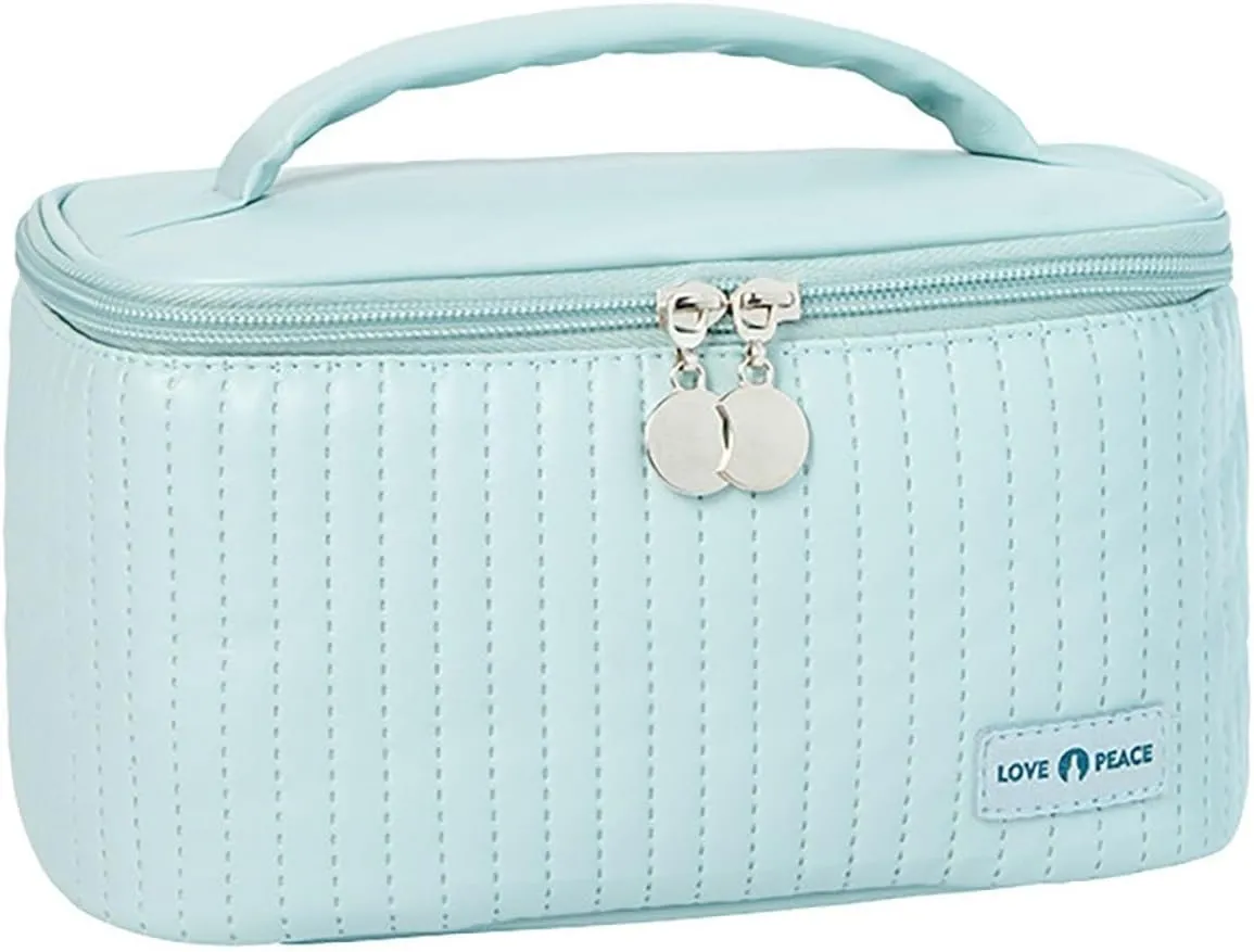 Makeup Travel Bag with Zipper 8.4*5.4 Inch Pu Leather Waterproof Portable Pouch Open Flat Womens Travel Toiletry Bag Travel Cosmetic Bags for Women for Women Wife Girlfriend Valentines Day Gifts