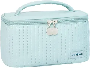 Makeup Travel Bag with Zipper 8.4*5.4 Inch Pu Leather Waterproof Portable Pouch Open Flat Womens Travel Toiletry Bag Travel Cosmetic Bags for Women for Women Wife Girlfriend Valentines Day Gifts