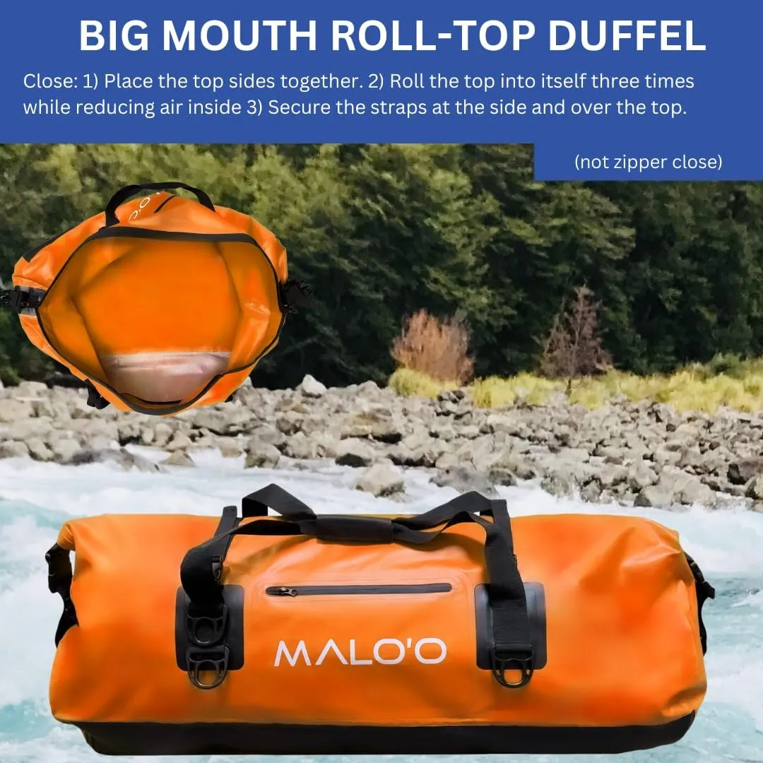 Malo'o Waterproof Dry Bag Duffel 40L/60L/100L, Roll Top Duffel Keeps Gear Dry for Kayaking, Rafting, Boating, Swimming, Camping, Hiking, Beach, Fishing - Internal & External Pockets and Molle Loops