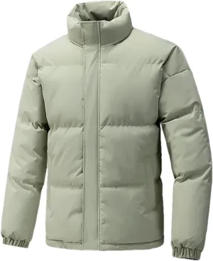Men Solid Color Stand Collar Cotton-Padded Vintage Casual Zipper Long Sleeve Parka Coat