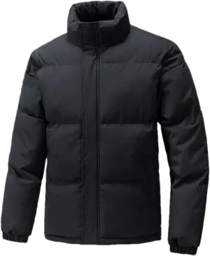 Men Solid Color Stand Collar Cotton-Padded Vintage Casual Zipper Long Sleeve Parka Coat