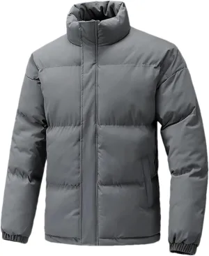 Men Solid Color Stand Collar Cotton-Padded Vintage Casual Zipper Long Sleeve Parka Coat
