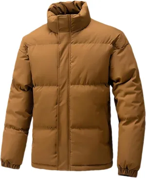 Men Solid Color Stand Collar Cotton-Padded Vintage Casual Zipper Long Sleeve Parka Coat
