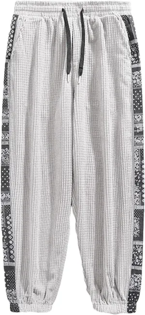 Men Wide Leg Pants Drawstring Elastic Waist Baggy Pants Plus Size Hippie Pants Casual Loose Cargo Pants Trousers