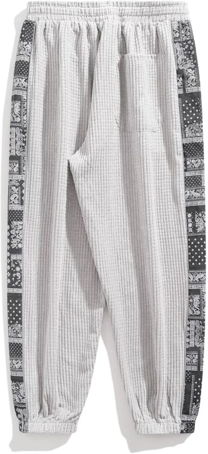 Men Wide Leg Pants Drawstring Elastic Waist Baggy Pants Plus Size Hippie Pants Casual Loose Cargo Pants Trousers