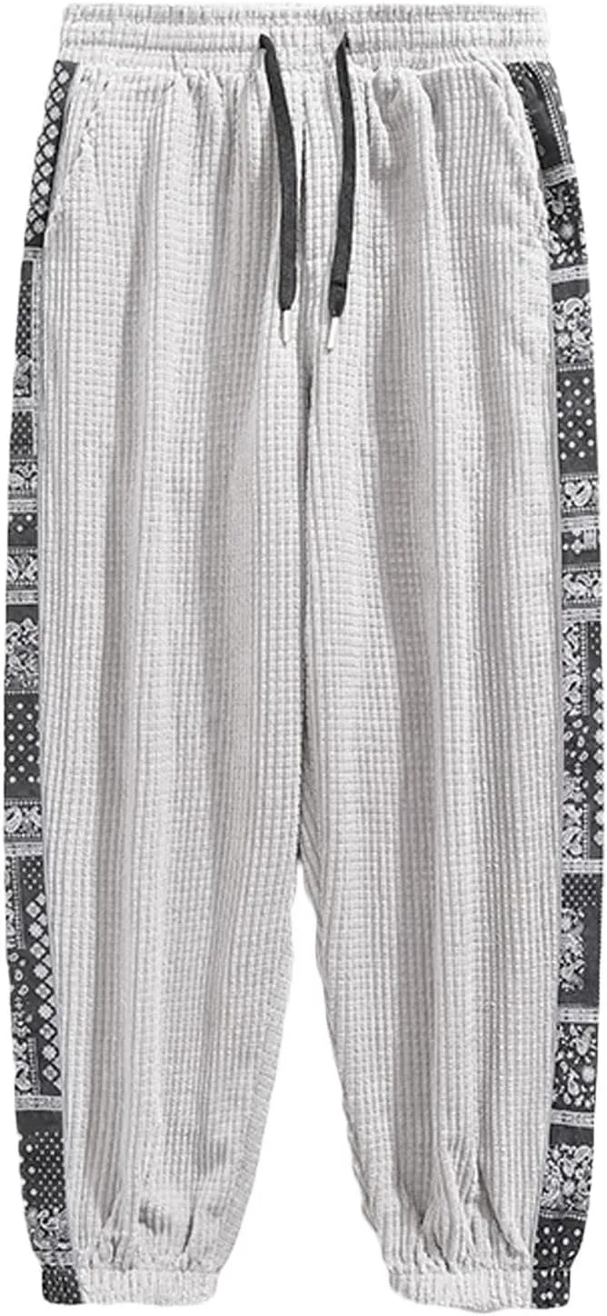 Men Wide Leg Pants Drawstring Elastic Waist Baggy Pants Plus Size Hippie Pants Casual Loose Cargo Pants Trousers