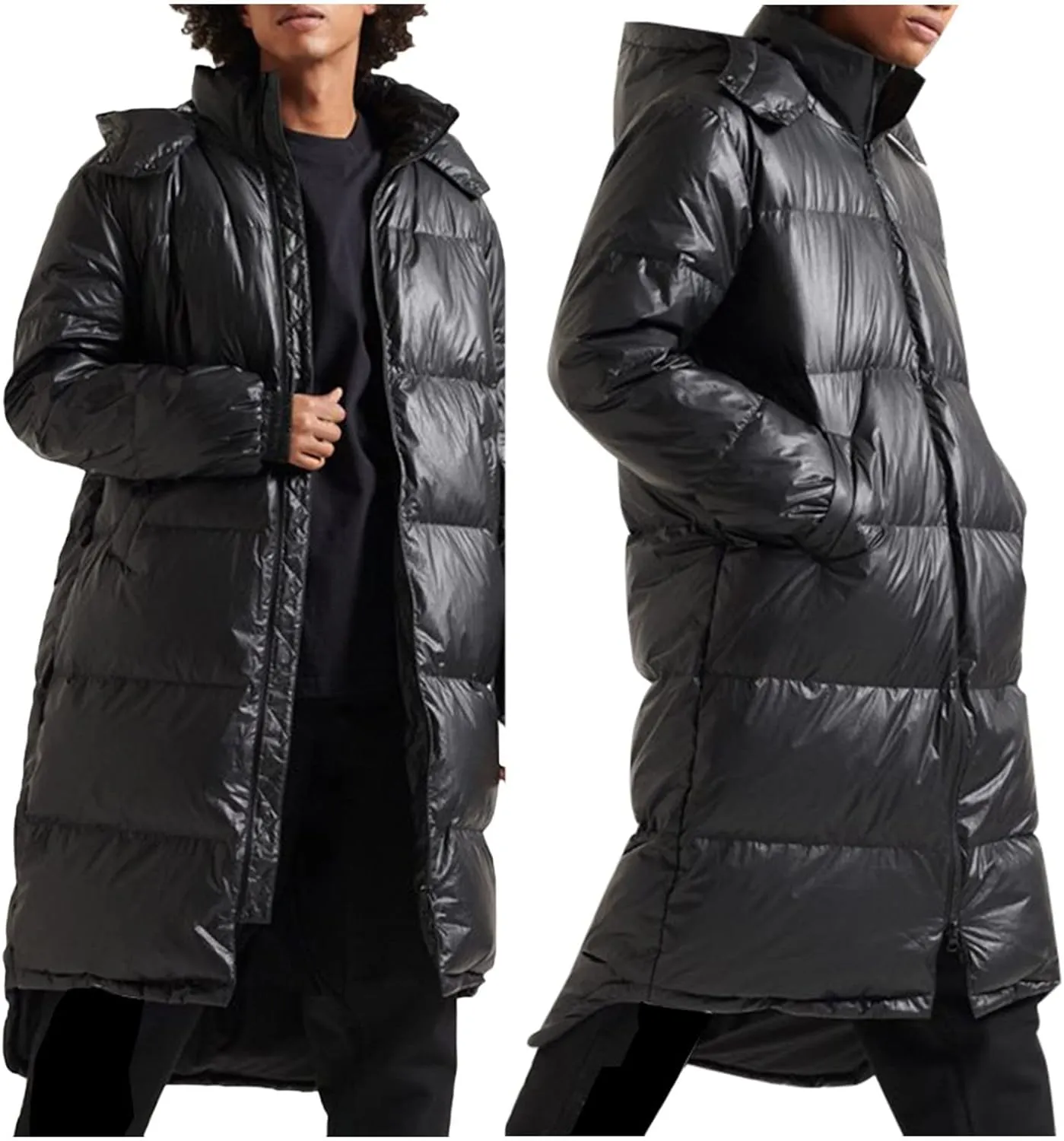 Men's Autumn And Winter Coat Jacket Large Size Solid Color Long Cotton Coat Padded Jackets Pocket Men Hooded