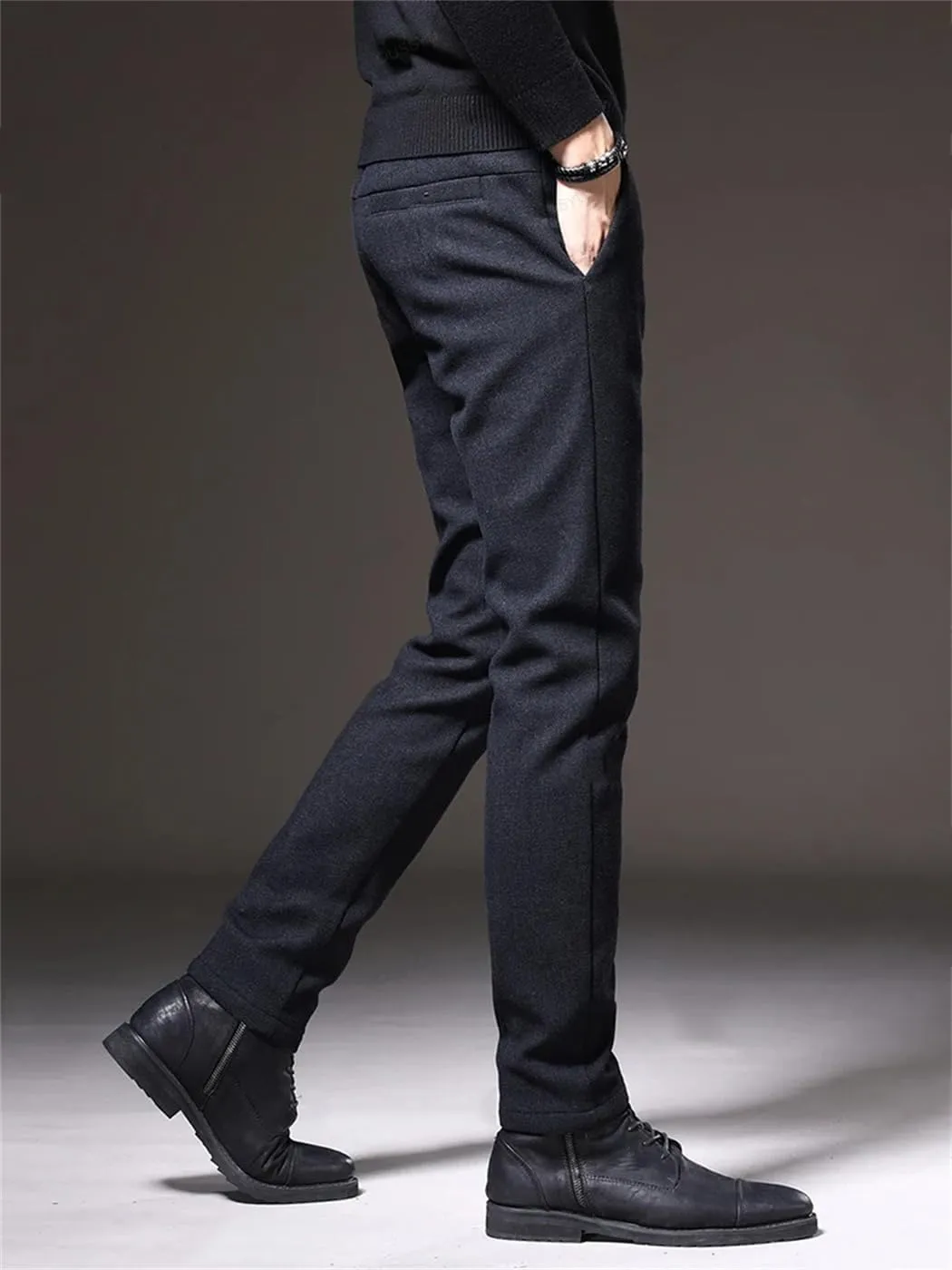 Men's Autumn Inter Casual Pants Business Fashion Slim Fit Stretch Thick Cotton Trousers