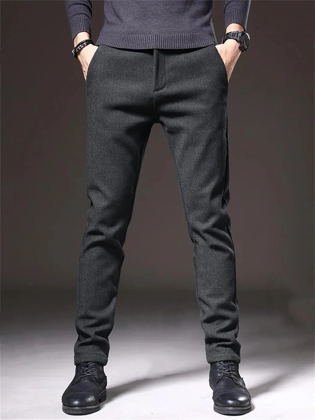 Men's Autumn Inter Casual Pants Business Fashion Slim Fit Stretch Thick Cotton Trousers