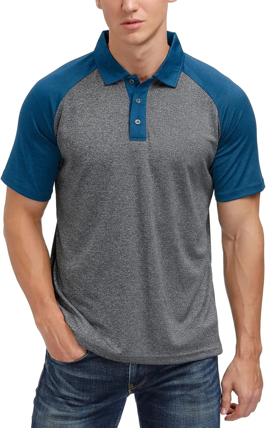 Men's Casual Short Sleeve Moisture Wicking Performance Golf Polo Contrast Color Patchwork Pique Shirts Tops