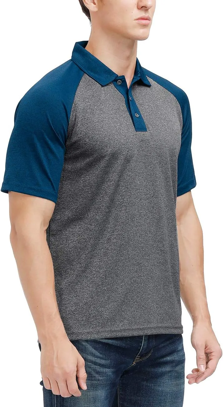 Men's Casual Short Sleeve Moisture Wicking Performance Golf Polo Contrast Color Patchwork Pique Shirts Tops