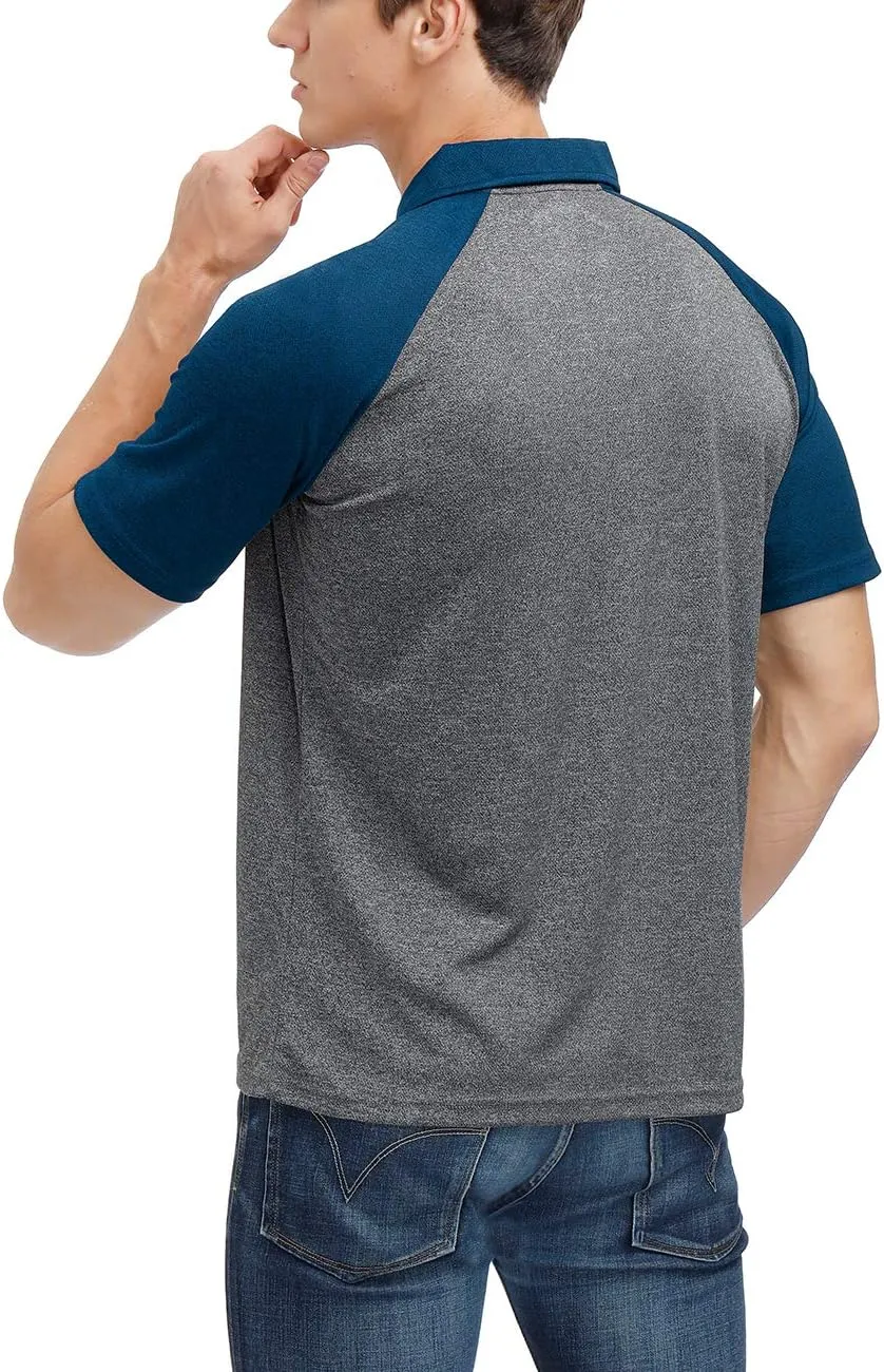 Men's Casual Short Sleeve Moisture Wicking Performance Golf Polo Contrast Color Patchwork Pique Shirts Tops