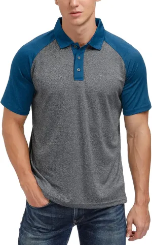 Men's Casual Short Sleeve Moisture Wicking Performance Golf Polo Contrast Color Patchwork Pique Shirts Tops