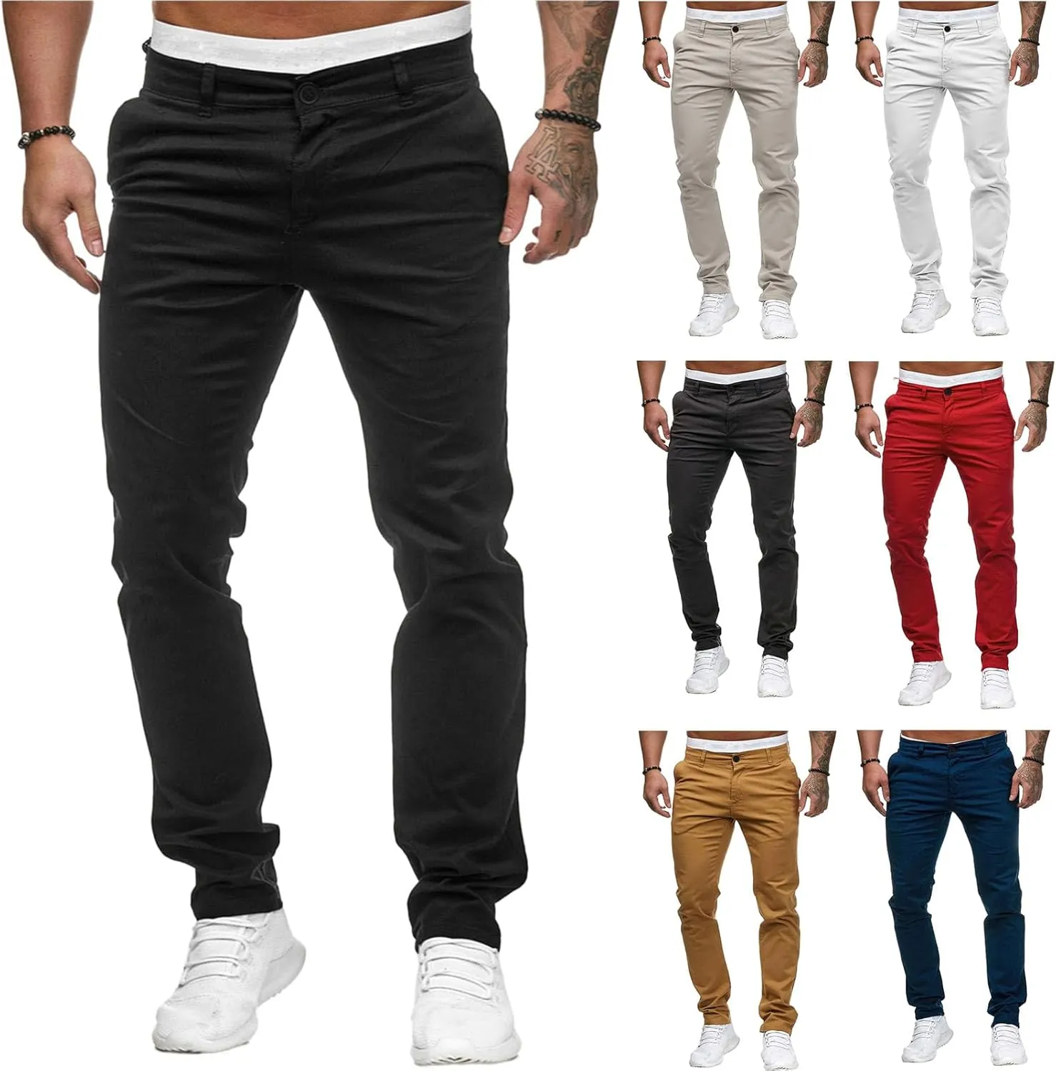 Mens Chinos Pants Skinny Flat Front Joggers Dress Pants Slim Fit Workout Pants for Men Sweatpants Hiking Pants