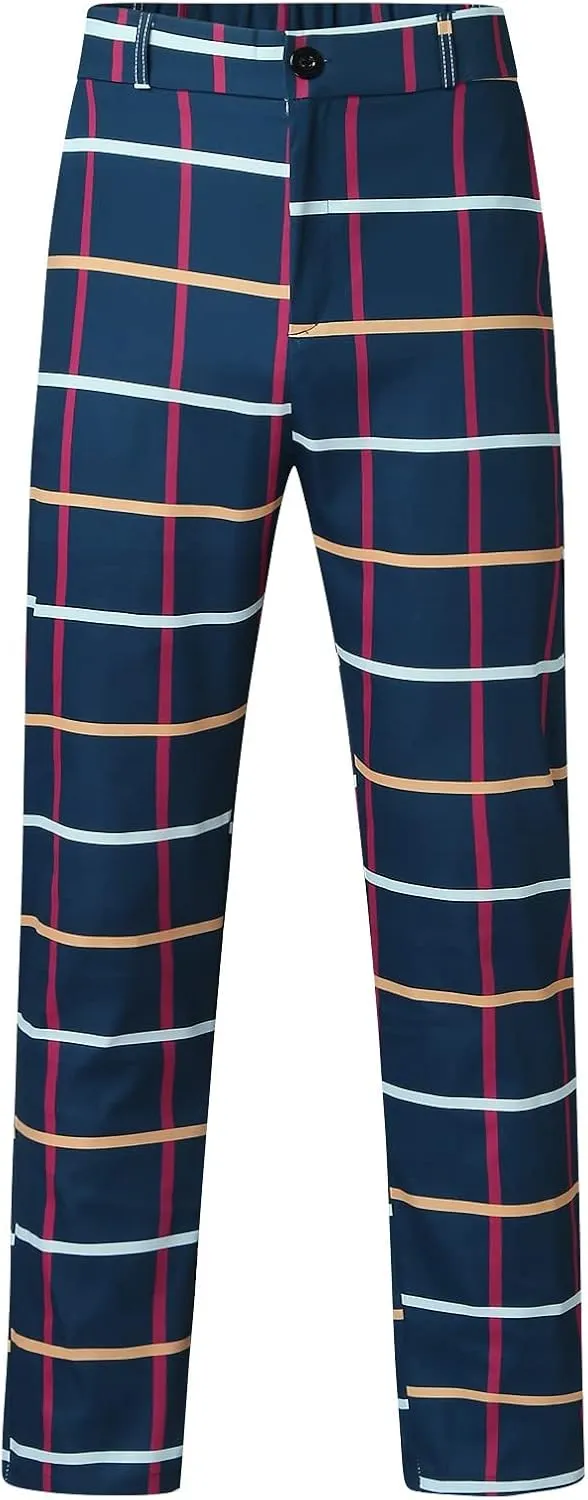 Mens Dress Pants, Mens Plaid Stretch Dress Pants Slim Fit Skinny Chino Pants Tapered Business Casual Pencil Pants