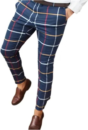 Mens Dress Pants, Mens Plaid Stretch Dress Pants Slim Fit Skinny Chino Pants Tapered Business Casual Pencil Pants