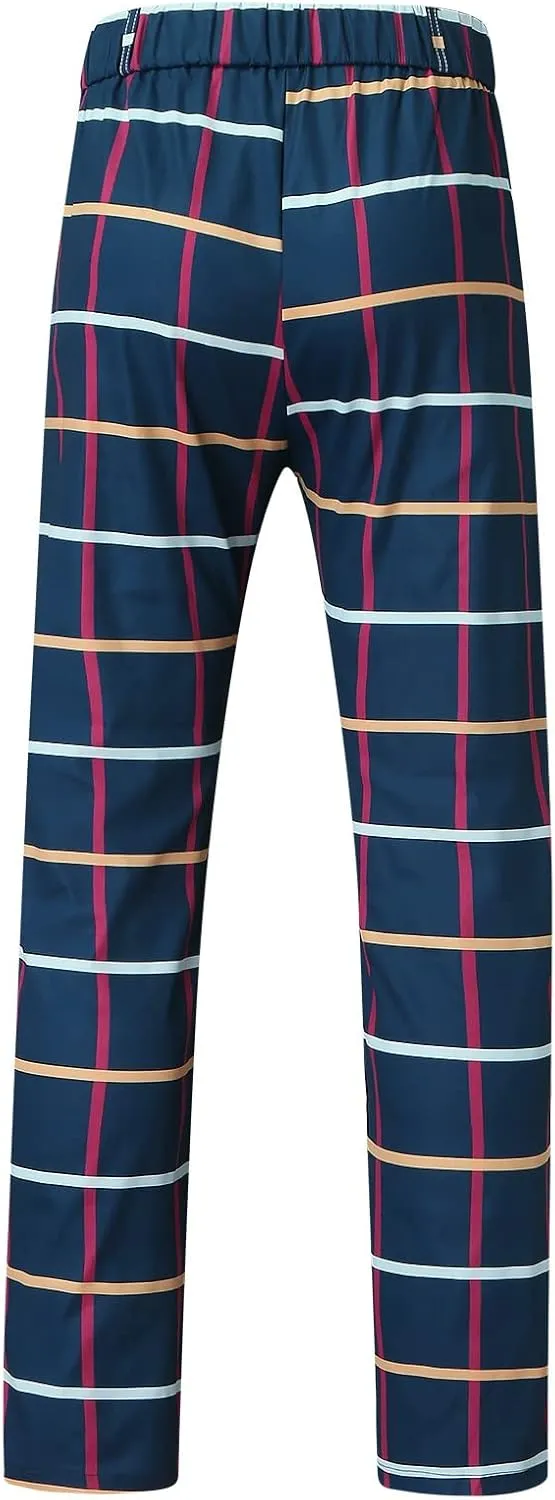 Mens Dress Pants, Mens Plaid Stretch Dress Pants Slim Fit Skinny Chino Pants Tapered Business Casual Pencil Pants