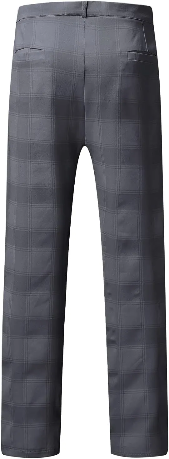 Men's Fashion Stretch Dress Pants Chinos Slim Fit Plaid Pants Business Suit Pants Casual Golf Stretch Dress Pants