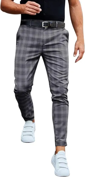 Men's Fashion Stretch Dress Pants Chinos Slim Fit Plaid Pants Business Suit Pants Casual Golf Stretch Dress Pants
