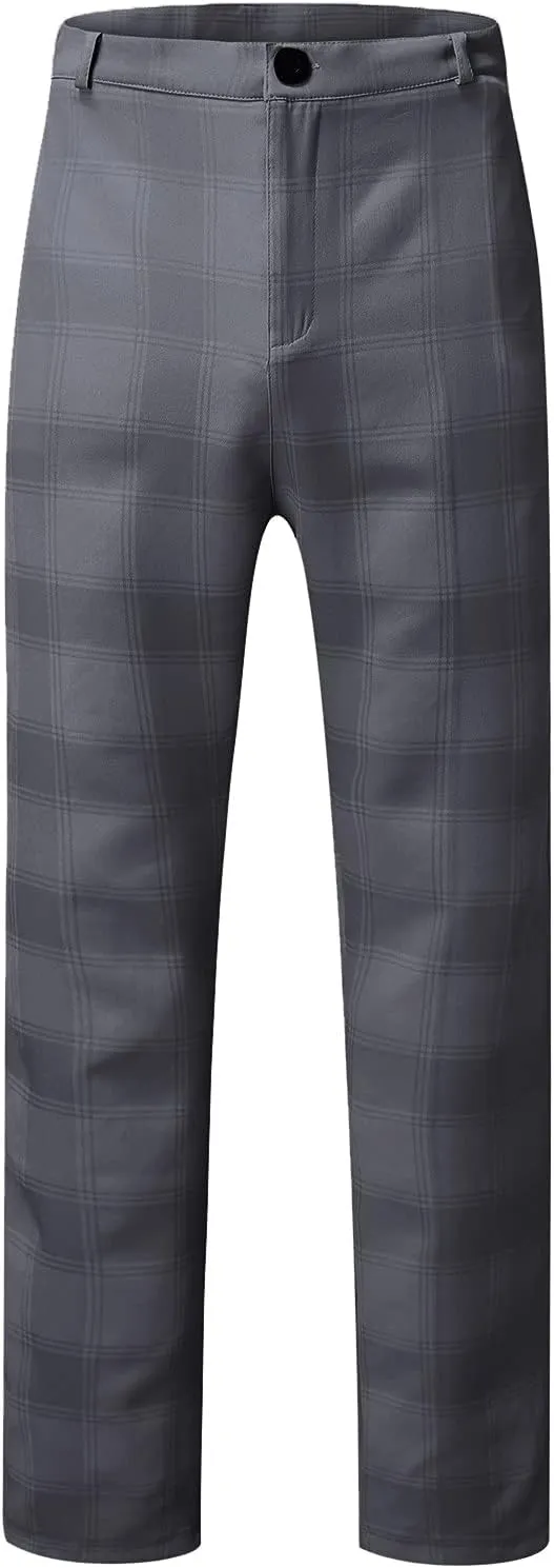 Men's Fashion Stretch Dress Pants Chinos Slim Fit Plaid Pants Business Suit Pants Casual Golf Stretch Dress Pants