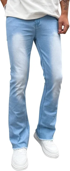 Mens Jeans Stretch Waistband Classic Denim Jeans Comfortable Flexible Pants Relaxed Wide Leg Denim Trouser Streetwear