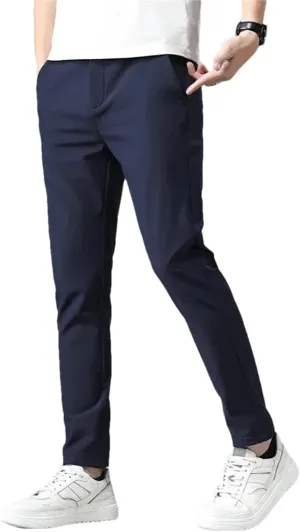 Men's Korean Style Stretch Slim Fit Jogger Trousers ith Elastic aist Casual Business Pants