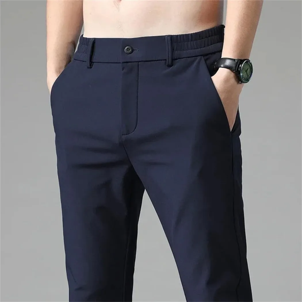 Men's Korean Style Stretch Slim Fit Jogger Trousers ith Elastic aist Casual Business Pants
