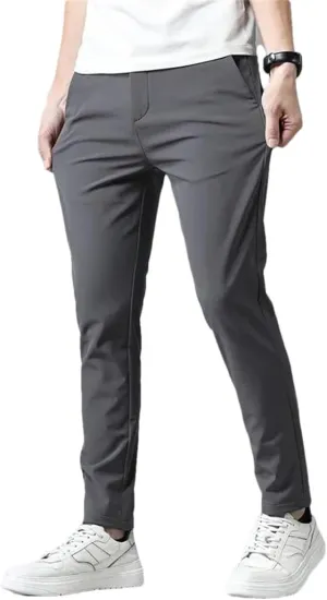 Men's Korean Style Stretch Slim Fit Jogger Trousers ith Elastic aist Casual Business Pants