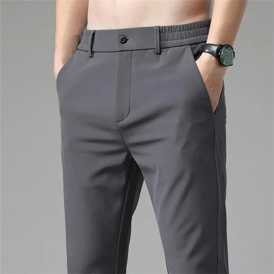 Men's Korean Style Stretch Slim Fit Jogger Trousers ith Elastic aist Casual Business Pants
