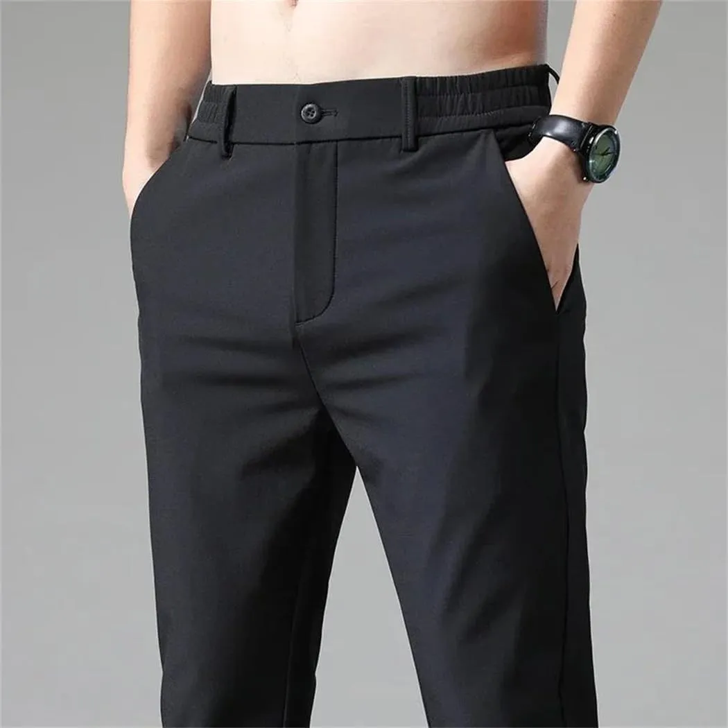 Men's Korean Style Stretch Slim Fit Jogger Trousers ith Elastic aist Casual Business Pants