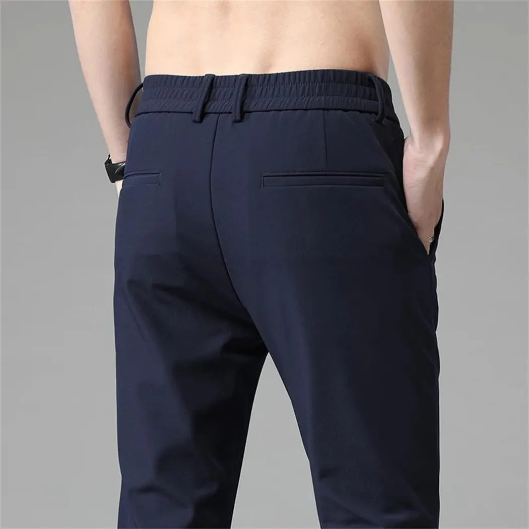 Men's Korean Style Stretch Slim Fit Jogger Trousers ith Elastic aist Casual Business Pants