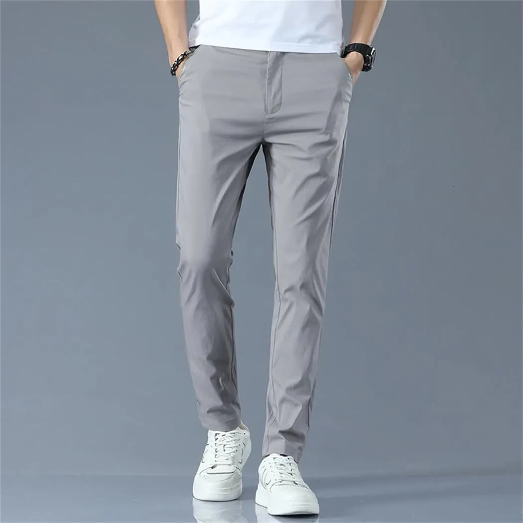 Men's Lighteight Breathable Cotton Slim Fit Classic Straight Jogger Trousers Business Solid Pants