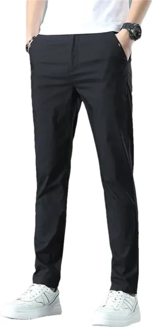 Men's Lighteight Breathable Cotton Slim Fit Classic Straight Jogger Trousers Business Solid Pants