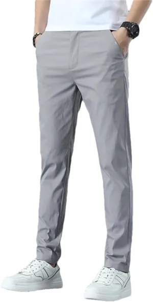 Men's Lighteight Breathable Cotton Slim Fit Classic Straight Jogger Trousers Business Solid Pants