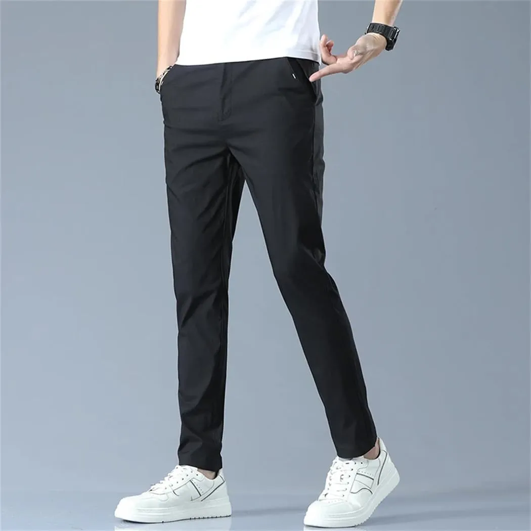 Men's Lighteight Breathable Cotton Slim Fit Classic Straight Jogger Trousers Business Solid Pants