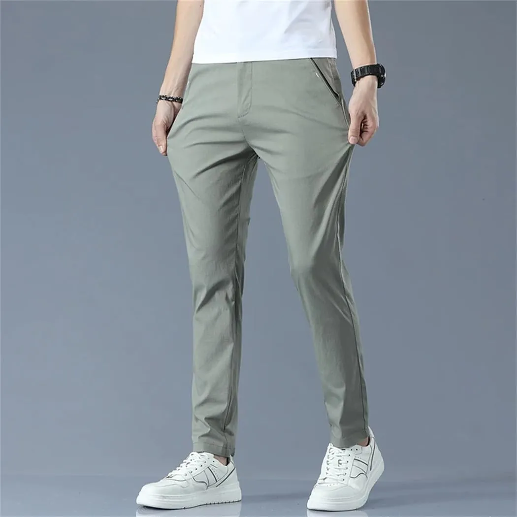 Men's Lighteight Breathable Cotton Slim Fit Classic Straight Jogger Trousers Business Solid Pants