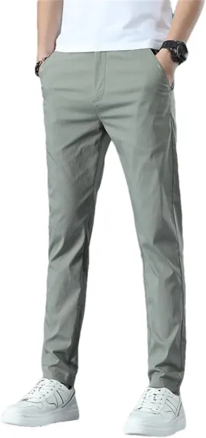 Men's Lighteight Breathable Cotton Slim Fit Classic Straight Jogger Trousers Business Solid Pants