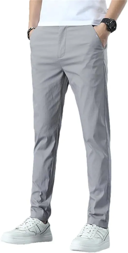 Men's Lighteight Breathable Cotton Slim Fit Classic Straight Jogger Trousers Business Solid Pants