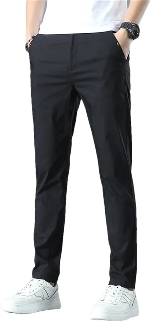 Men's Lighteight Breathable Cotton Slim Fit Classic Straight Jogger Trousers Business Solid Pants
