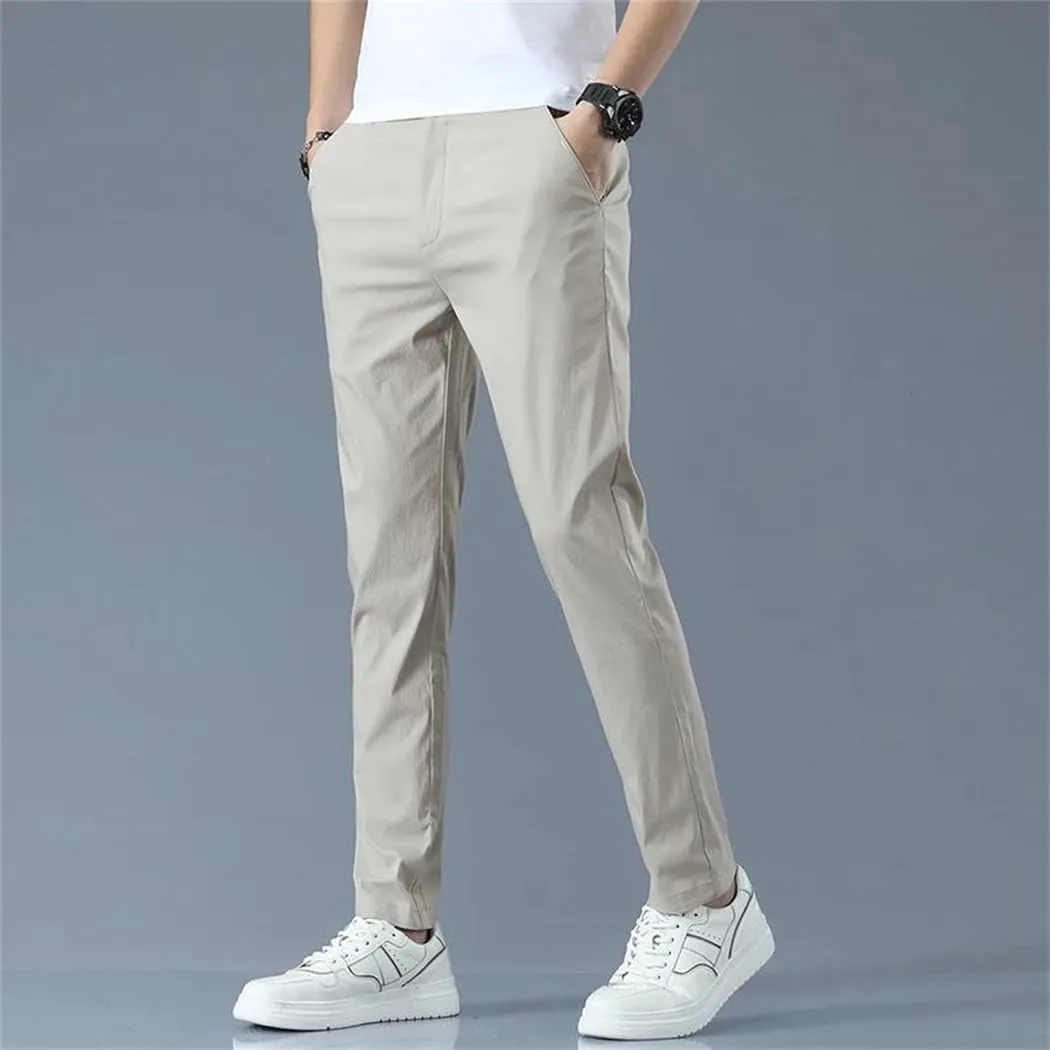 Men's Lighteight Breathable Cotton Slim Fit Classic Straight Jogger Trousers Business Solid Pants