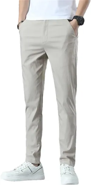 Men's Lighteight Breathable Cotton Slim Fit Classic Straight Jogger Trousers Business Solid Pants