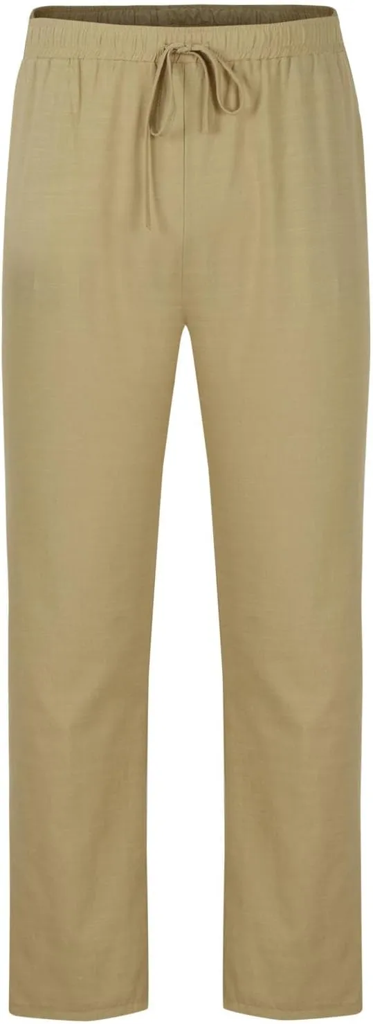 Men's Linen Pants Elastic Waist Lightweight Breathable Relaxed Casual Beach Vacation Daily Pockets