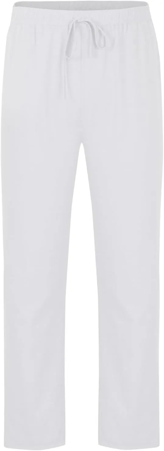 Men's Linen Pants Elastic Waist Lightweight Breathable Relaxed Casual Beach Vacation Daily Pockets
