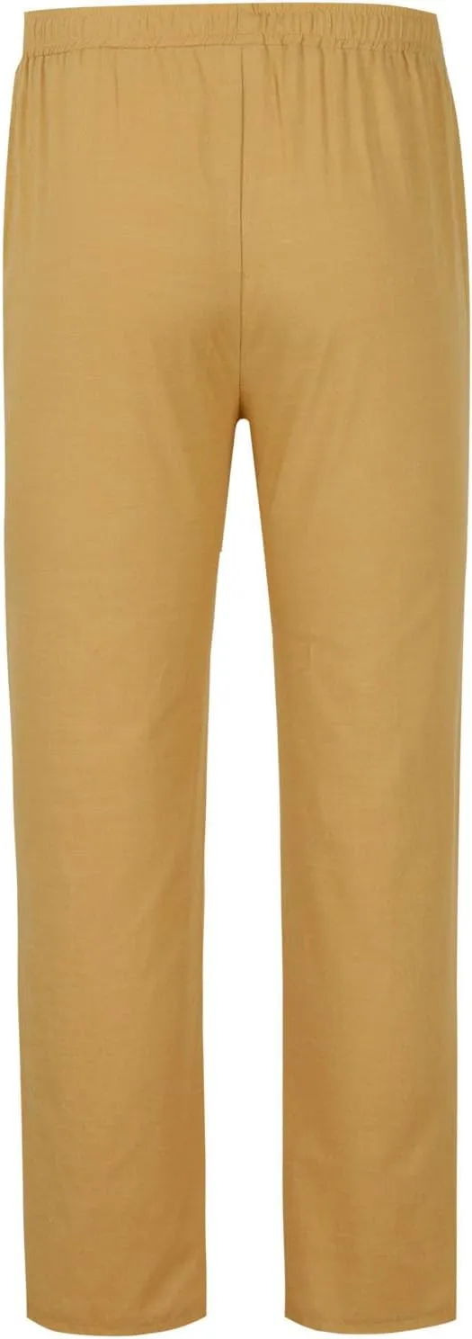 Men's Linen Pants Elastic Waist Lightweight Breathable Relaxed Casual Beach Vacation Daily Pockets