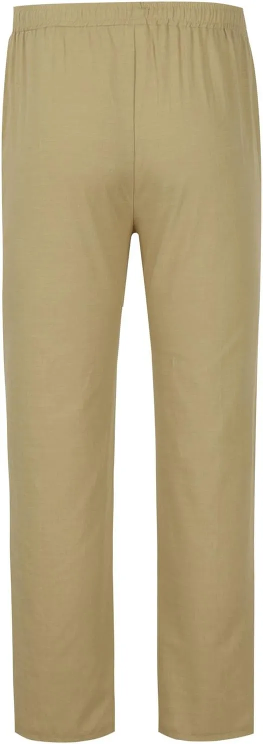 Men's Linen Pants Elastic Waist Lightweight Breathable Relaxed Casual Beach Vacation Daily Pockets