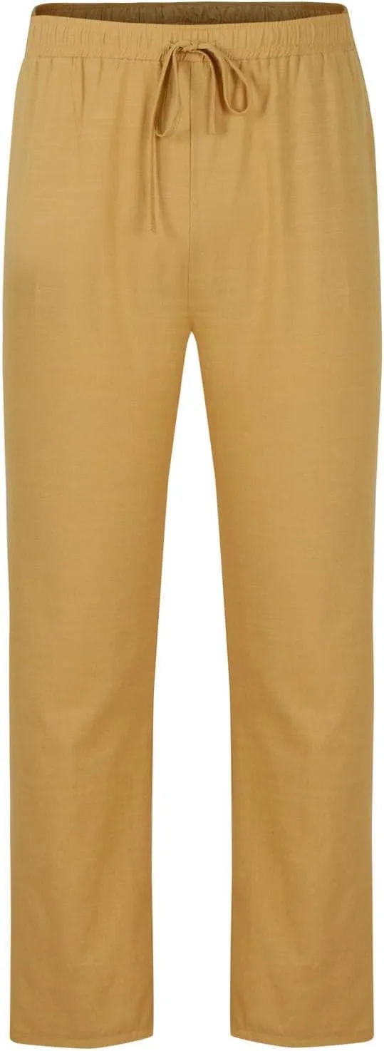 Men's Linen Pants Elastic Waist Lightweight Breathable Relaxed Casual Beach Vacation Daily Pockets