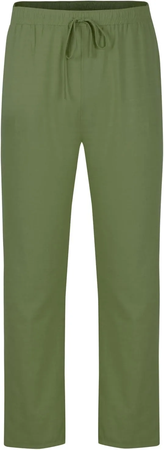 Men's Linen Pants Elastic Waist Lightweight Breathable Relaxed Casual Beach Vacation Daily Pockets