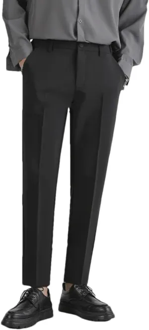 Men's Spring Summer Slim Fit Suit Pants Elastic aist Soft Korea Style Thick Formal Trousers